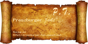 Preszburger Teó névjegykártya